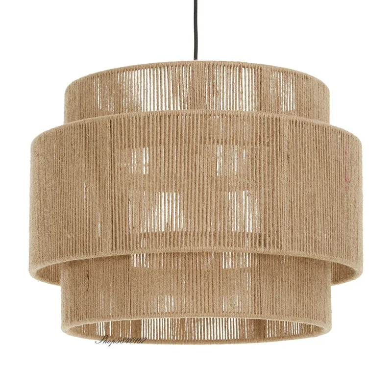 Estilo japonês rattan luzes pingente vintage criativo corda de cânhamo luz pingente para sala estar jantar restaurante lâmpada rattan