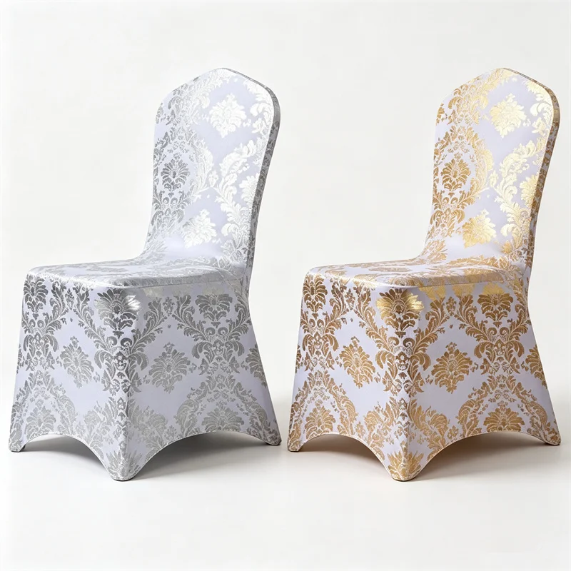 10pcs Hot Stamped Printed Spandex Chair Covers for Gold sliver Spandex Chair Cover Event Party Wedding Chair Covers Decoration