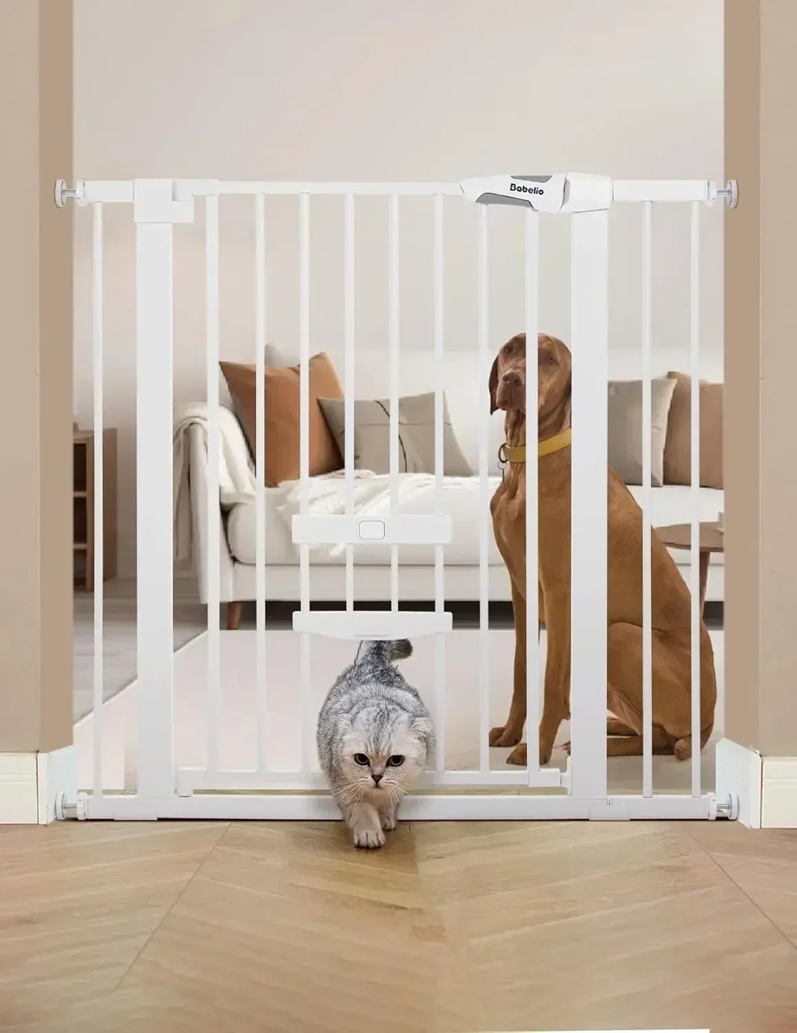 

36 Inch Extra Tall Baby Gate with Cat Door, 29-40" Metal Dog Gate, Cat Gate for Stairs, Doorways, Auto Close Safety Gate with Pe