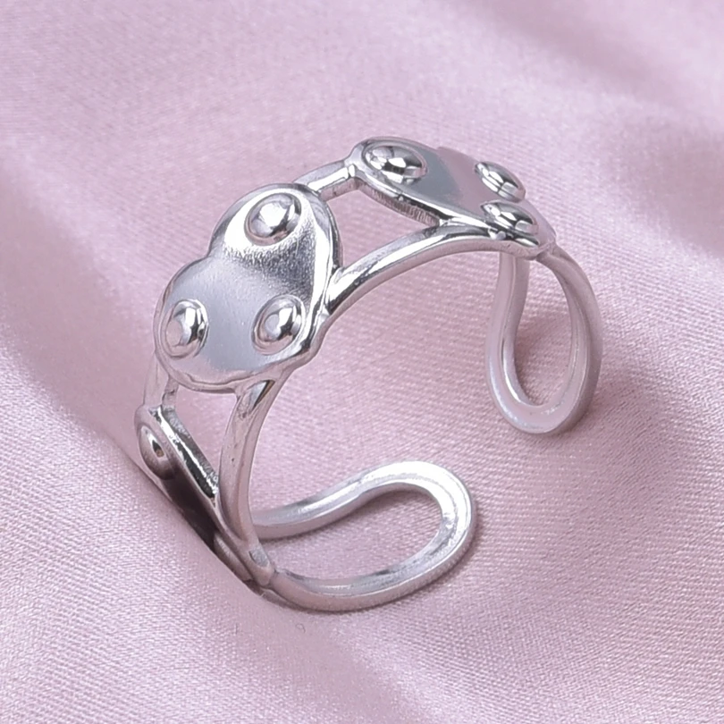 Never Fade Love Accessories Open Adjustable Stainless Steel Heart Rings For Women Men\'s Jewelry Silver Color Finger Ring Jewelry