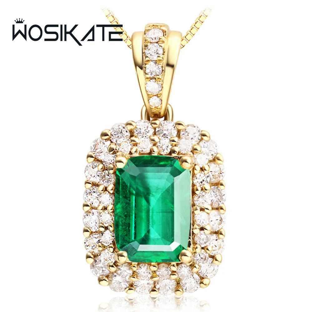 

WOSIKATE винтажное ожерелье с подвеской из Изумрудного драгоценного камня для женского колье из желтого золота 18K