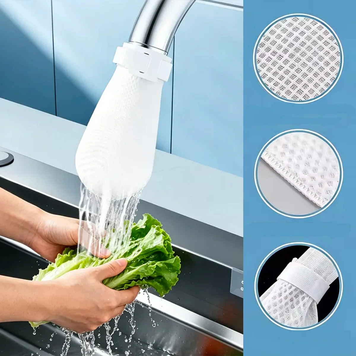 Sink Faucet Filter Bag Universal Faucet Filter Anti-splash Thickened Faucet Filter With Velcro Tap Water Filter Bag view 3