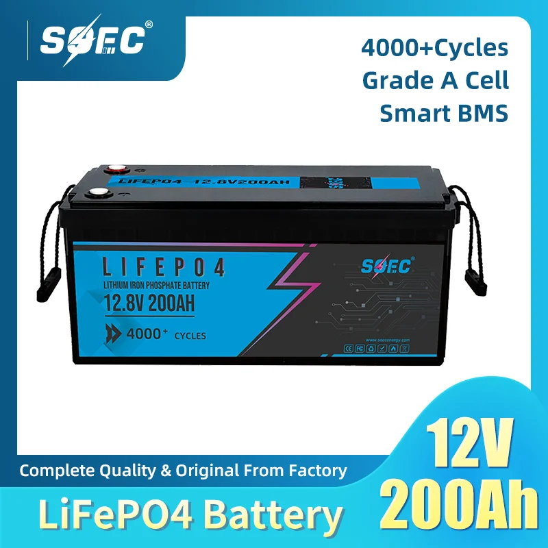 SOEC 400AH Lifepo4 batteria 12V 24V 100Ah 200AH 300AH con Bluetooth BMS per 5KW Scooter elettrico bici Inverter 10 anni di garanzia