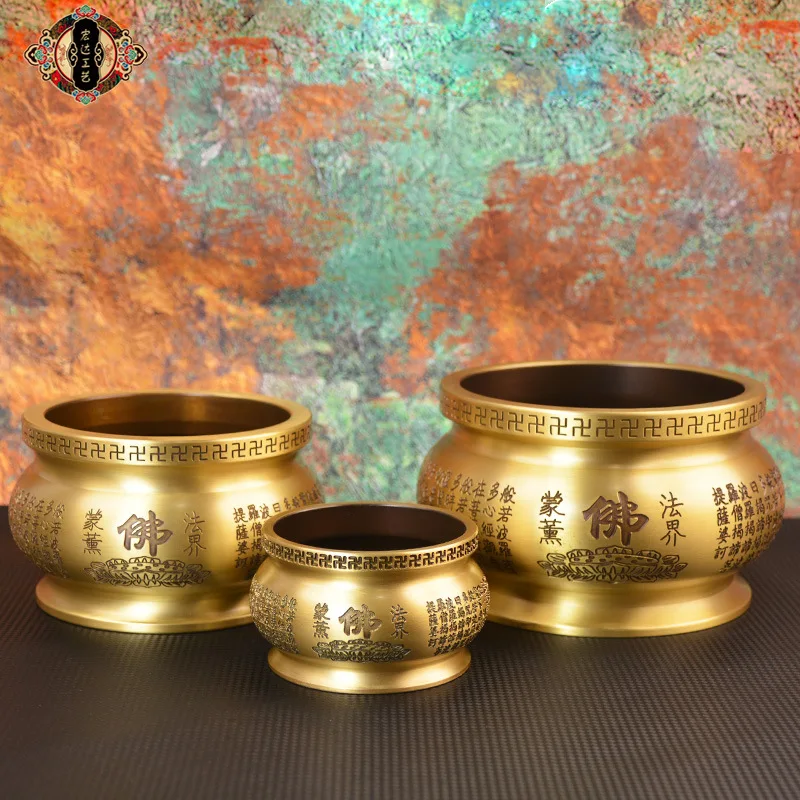 

Латунная резная статуя Будды, ансамбли, курильница, медная посуда, сутра в форме сердца, украшения для печи