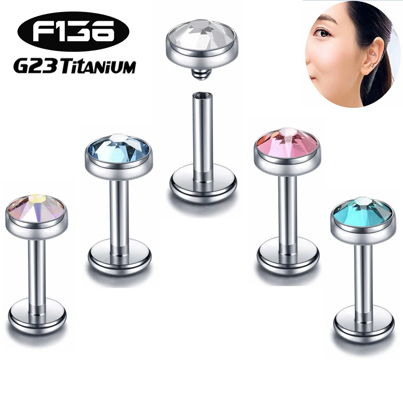 

1PC ASTM F136 G23 Titanium Labret Studs 2/3/4mm CZ Tragus Helix Cartilage Conch Flatback Earlobe Body Piercing Jewelry Wholesale