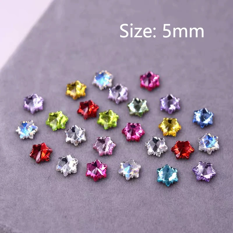 30/100Pcs New Cute 5mm Flat Back Snowflake NaiI Art Rhinestone Shiny Glass Crystal Stones 3D Manicure DIY Decoration Accessories