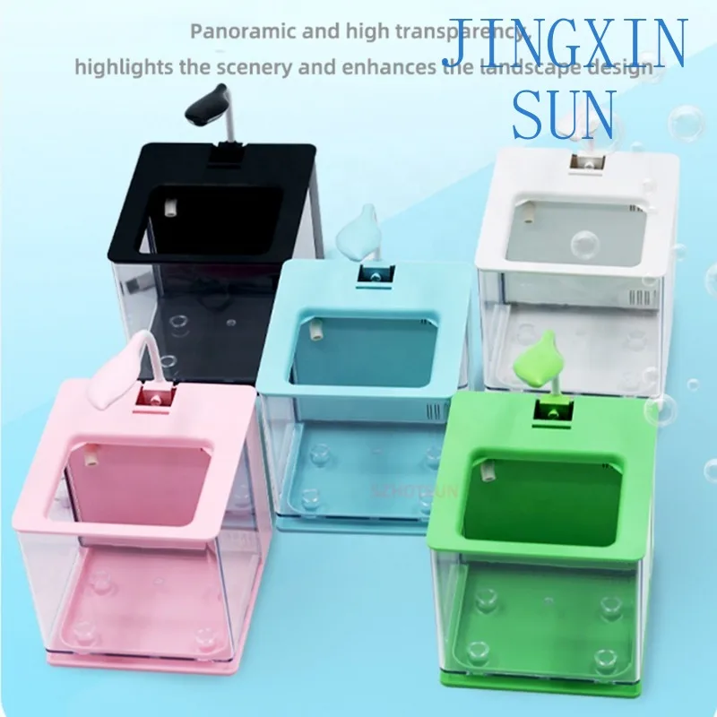 Vintage Plastic Aquarium with Filter and Light Emitting Diode Light Small Acrylic Barrel Fish Tank