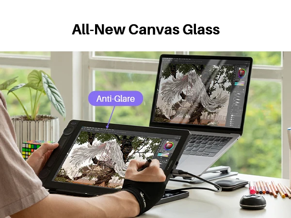 HUION Zeichentablett mit Bildschirm, 13,3-Zoll Voll-Laminiertes Kunsttablett mit entspiegeltem Canvas-Glas, 99% sRGB – Detail 2