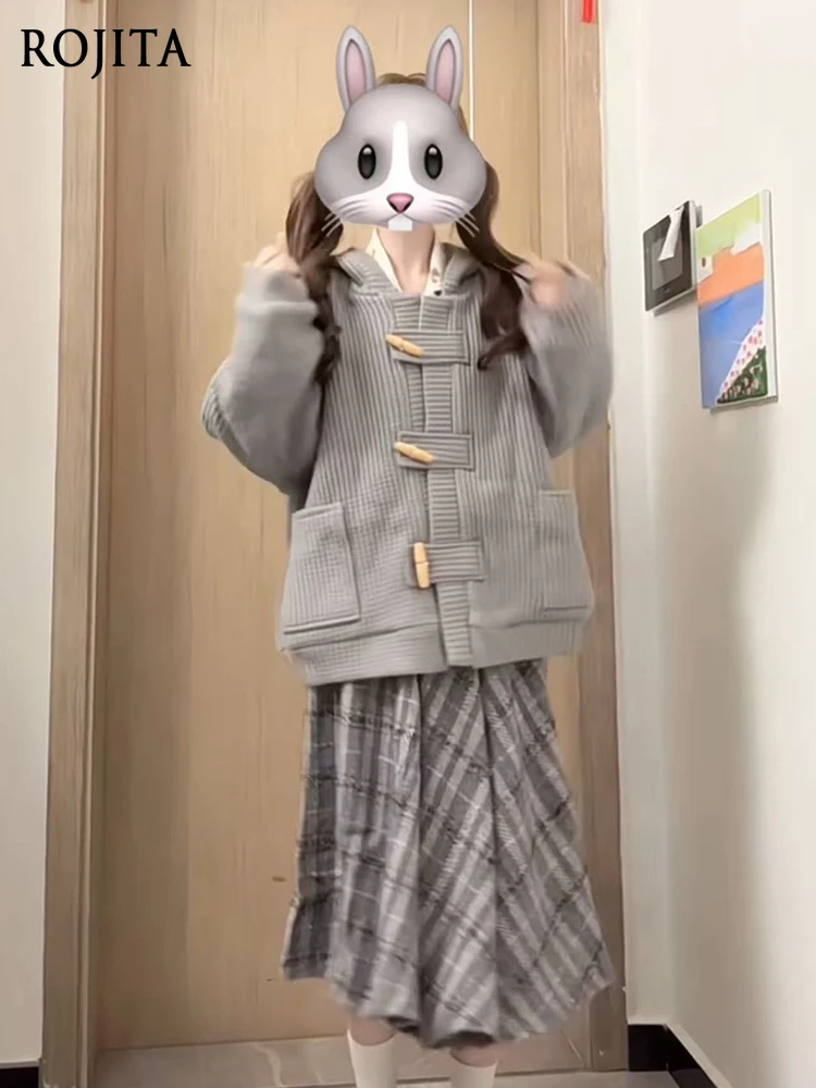 

JK Soft Girl Sweet Girl Horn Button Padded Thickened Autumn Winter Coat Loose Sweet Winter Hoodie Jacket Women Coat