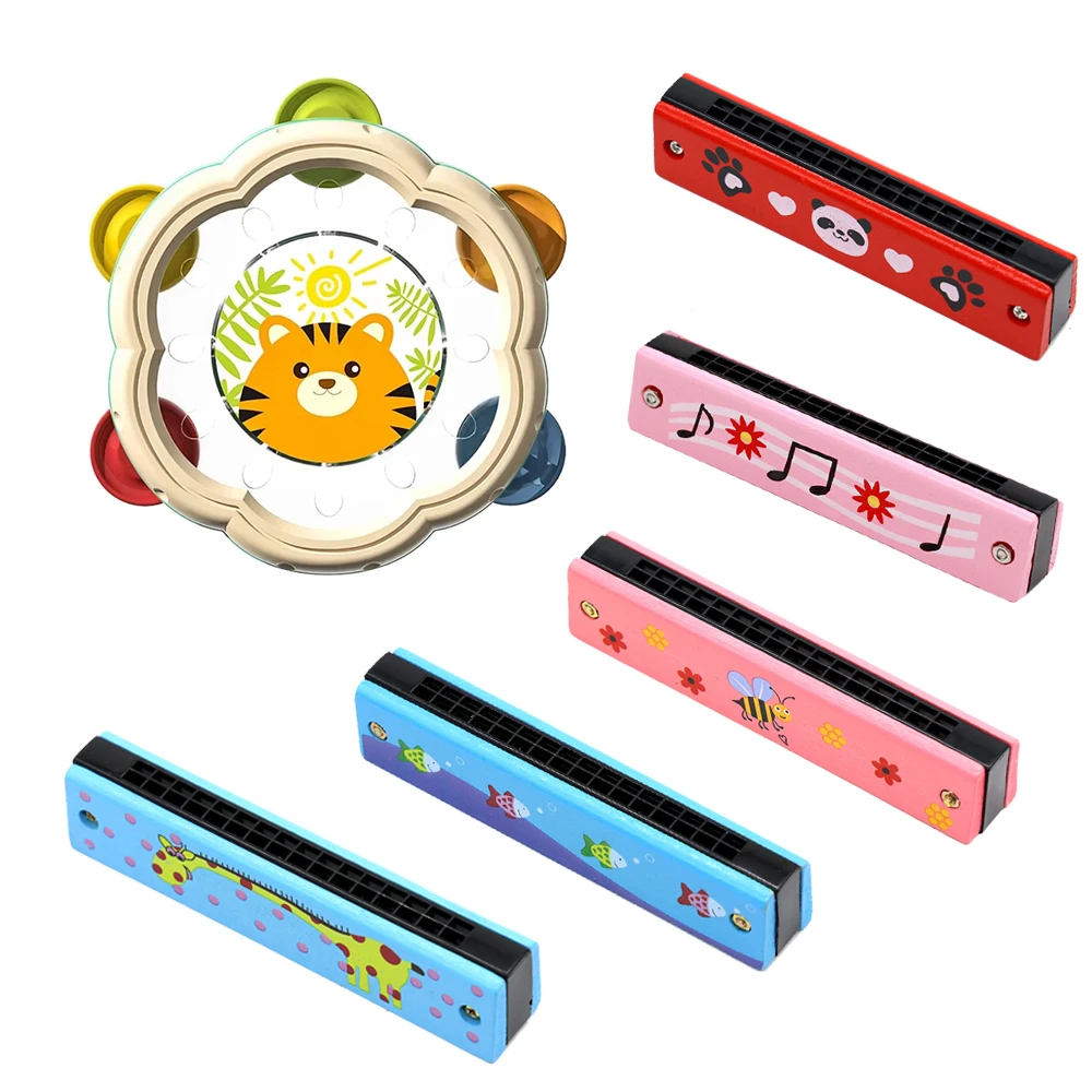 Montessori Musical Instruments Hand Drum Shaking Rattles Infant Kids Harmonica Music Educational Toys Baby Toys 6 12 Months