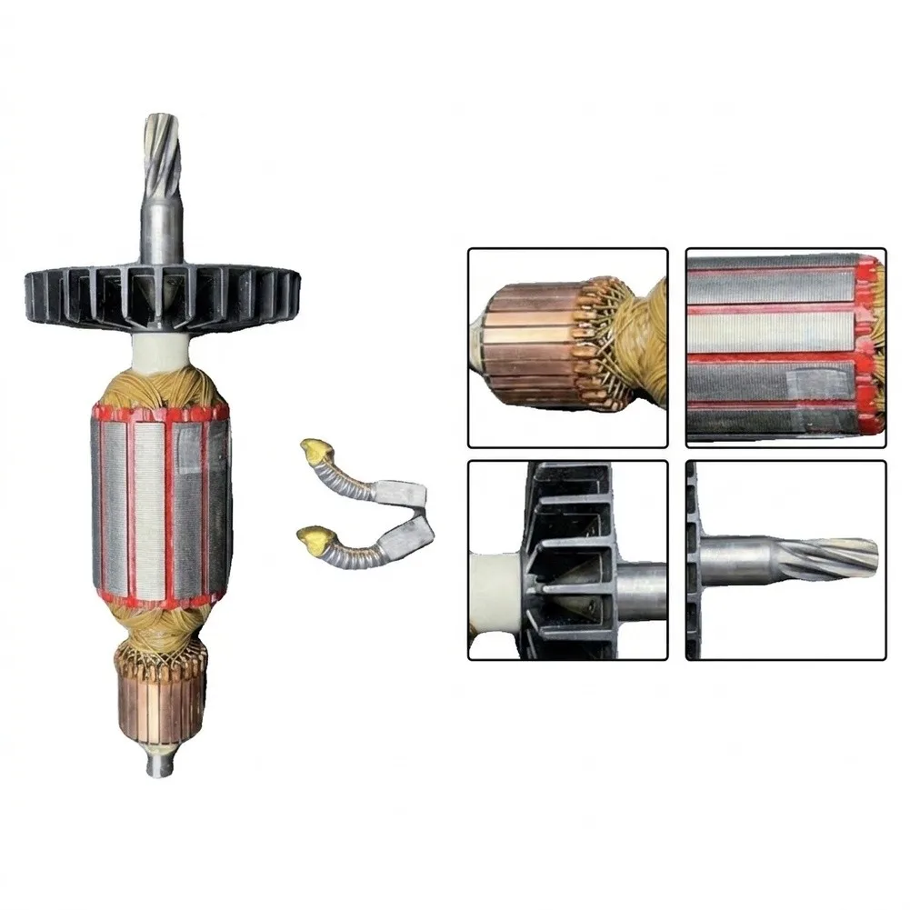 For Armature Rotor for HR2470F Electric Hammer Replacement Kit with 2 Carbon Brushes 18x6x6cm All Copper Wire Construction