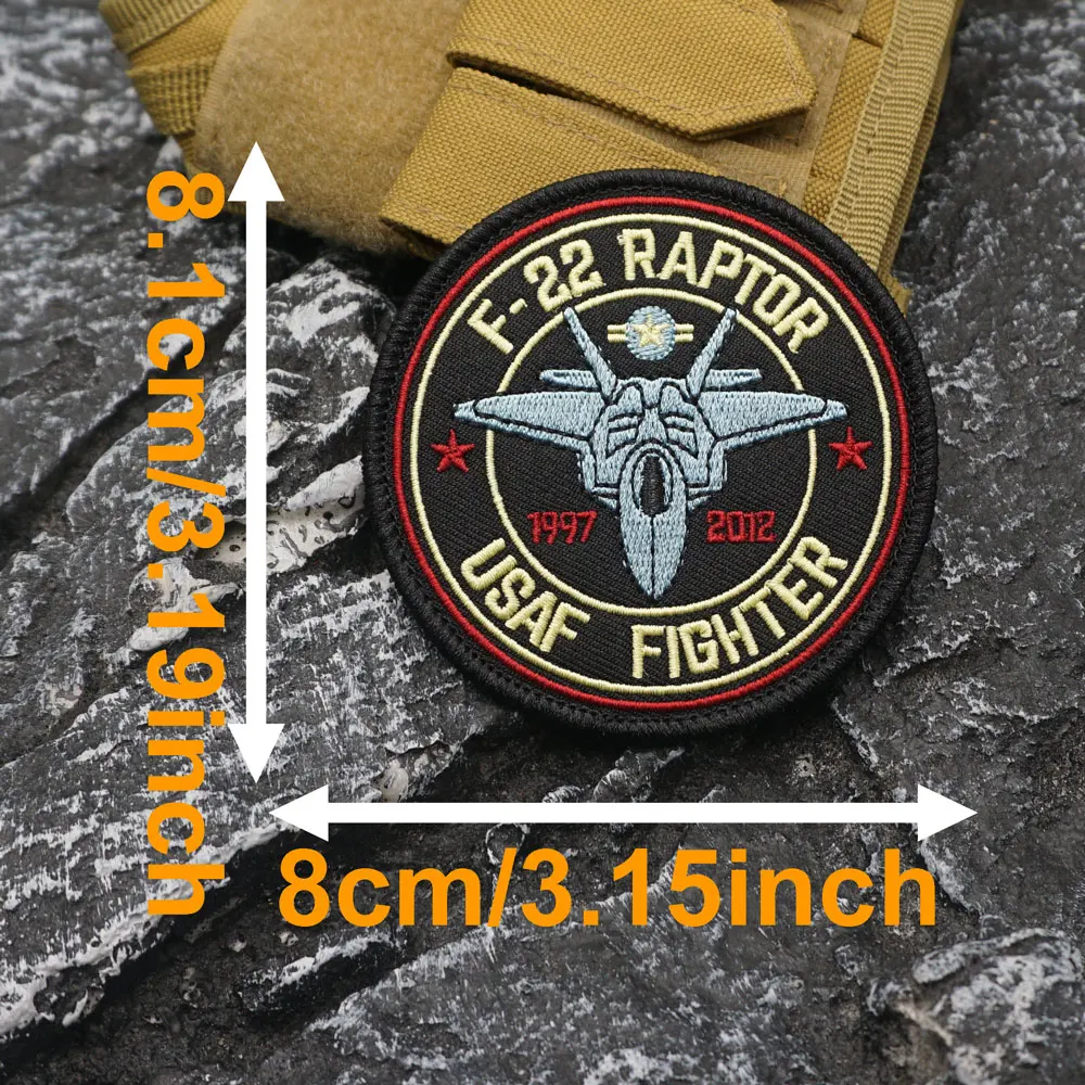 F-22 RAPTOR USAF FIGHTER Embroidered Patch with merrow border, Sewable Applique for Clothing and Accessories