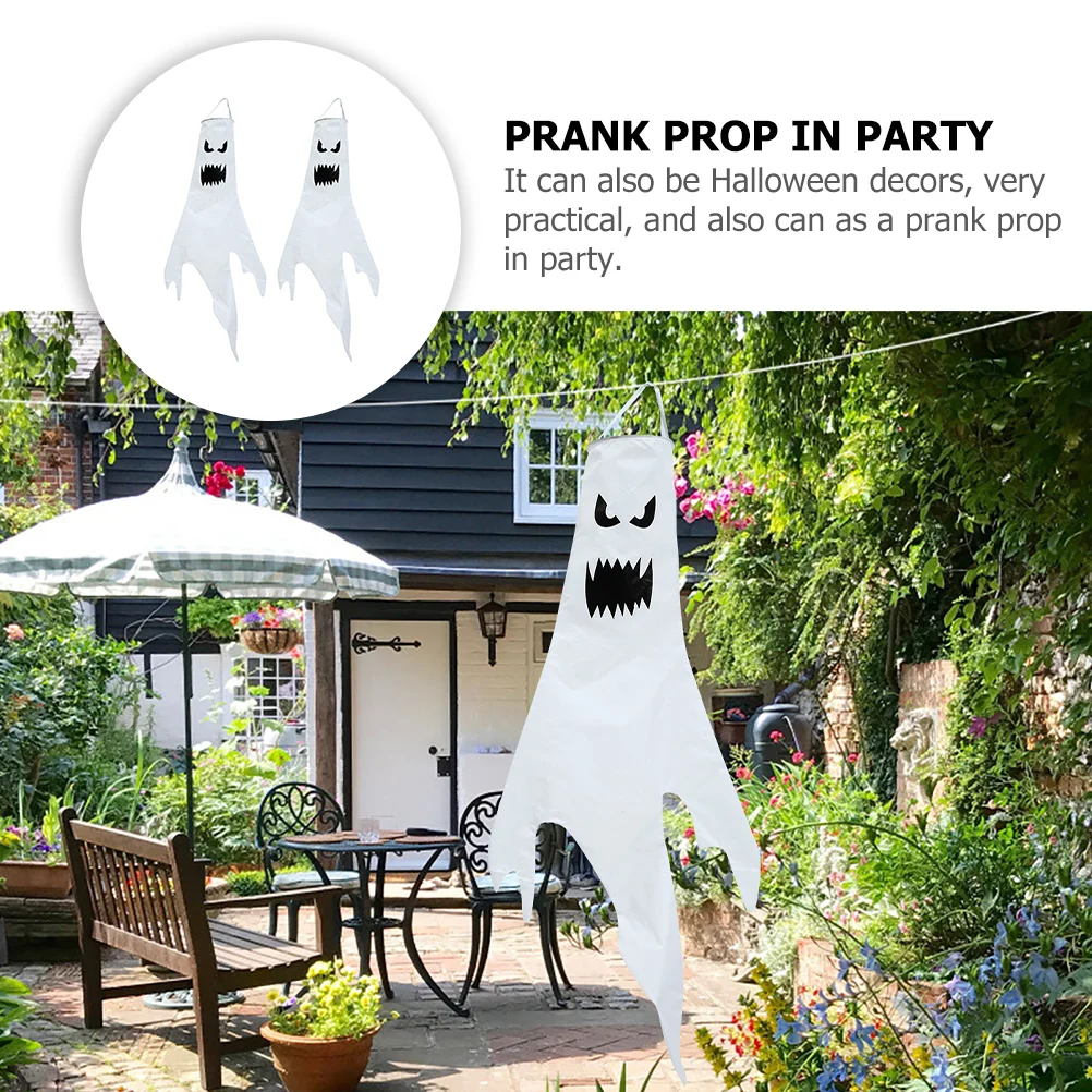 2 Pcs Ghost Pendant Decor Party Scary Festival Windsock Flag Vintage Halloween Decorations Polyester Decors