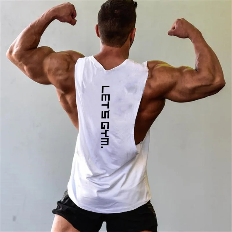 

Men's Gym Tank Top Bodybuilding Singlet Fitness Training Sleeveless Shirt Basketball Stringer Cotton Workout Sport Running Vest