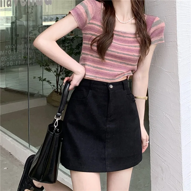 

Skirts for Women Summer Mini Denim Solid Zipper Korean Style Hotsweet High Waist A-line Chic Harajuku Y2k New Arrival Streetwear