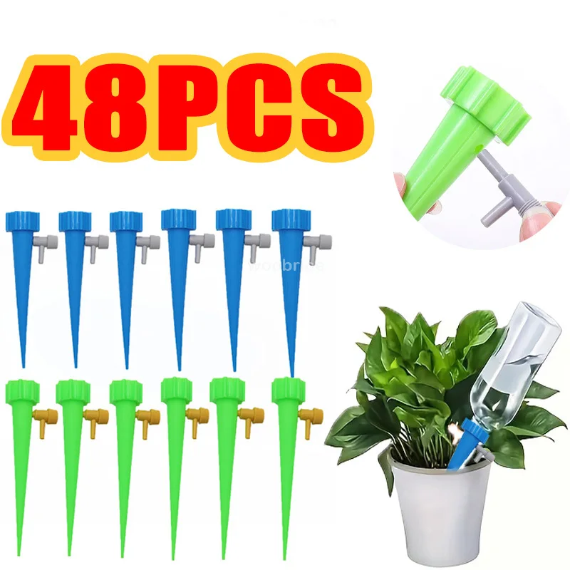 48pcs Drip Irrigation for Self-watering Pot Automatic Drip Irrigation Kit Plant Watering Device Adjustable Control Water Dripper