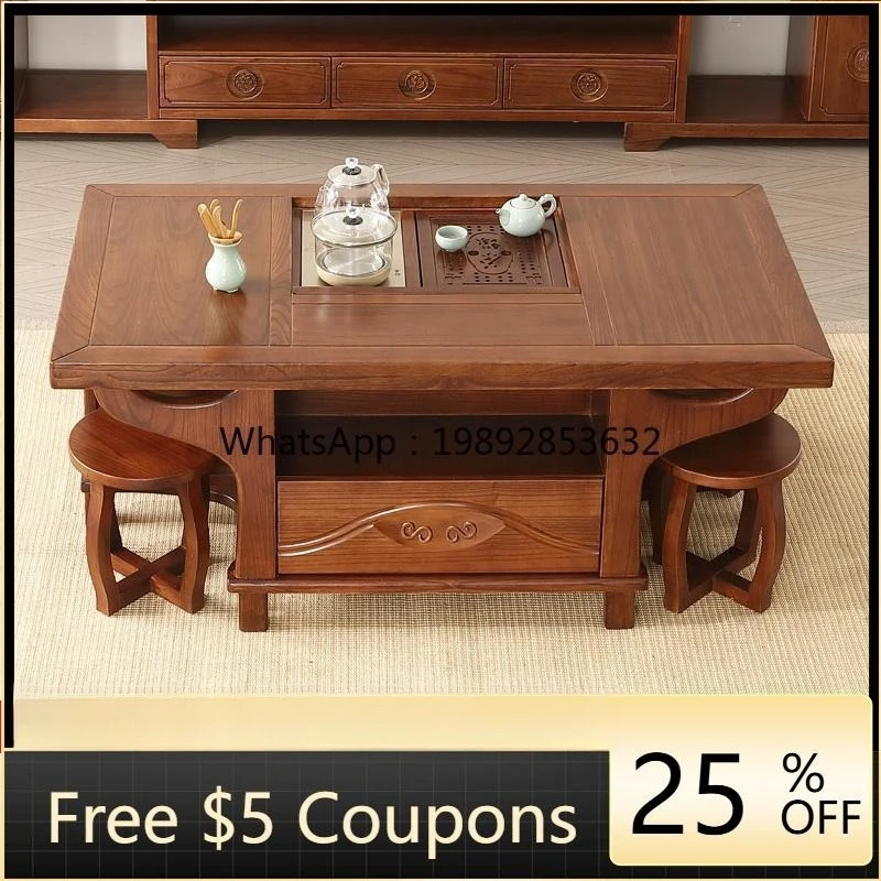 LYY Coffee Table Living Room Tea Table Set New Chinese Style Tea Table Integrated Home Storage Multi-functional Dual-use Tea