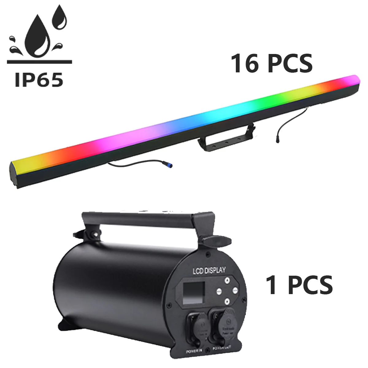 16 pcs RGB 3-in-1 LED full color pixel light strips, IP65 stage effects, with DMX 512 mode Artnet control box, outdoor use