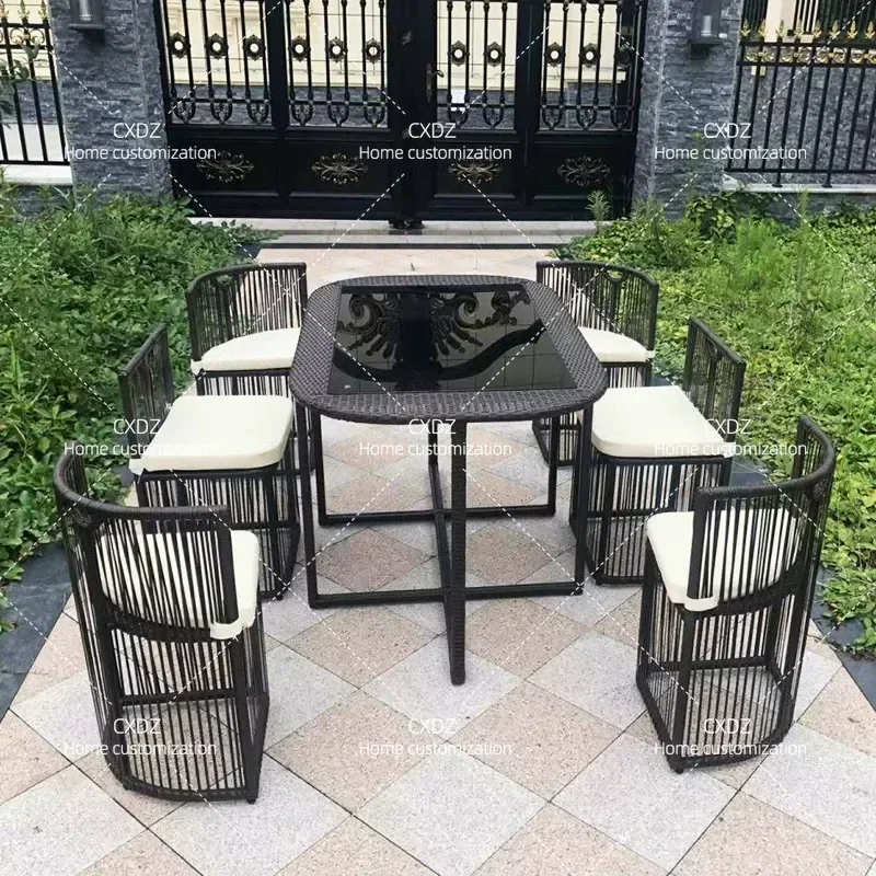 Outdoor Rattan Storage Table and Chair Set Weatherproof Patio Garden Dining Furniture Sun and Rain Protection Courtyard Combo