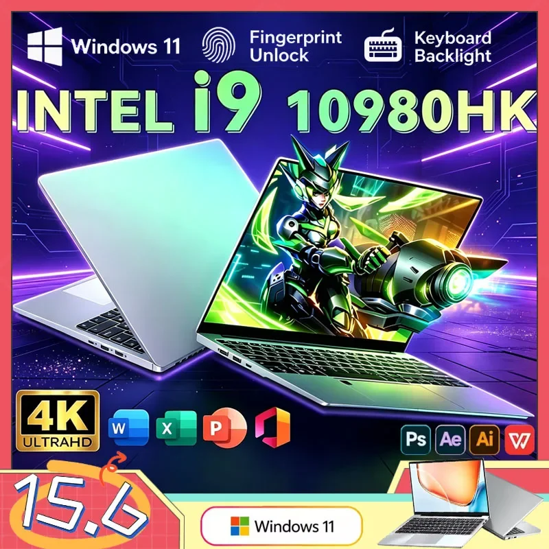 Intel Core I9 10980HK 15.6 Inch Gaming Laptop 8C16T 2.4GHz Base 5.3GHz Boost 32GB RAM 2TB SSD Fingerprint WiFi6 4K Ultrabook Pro