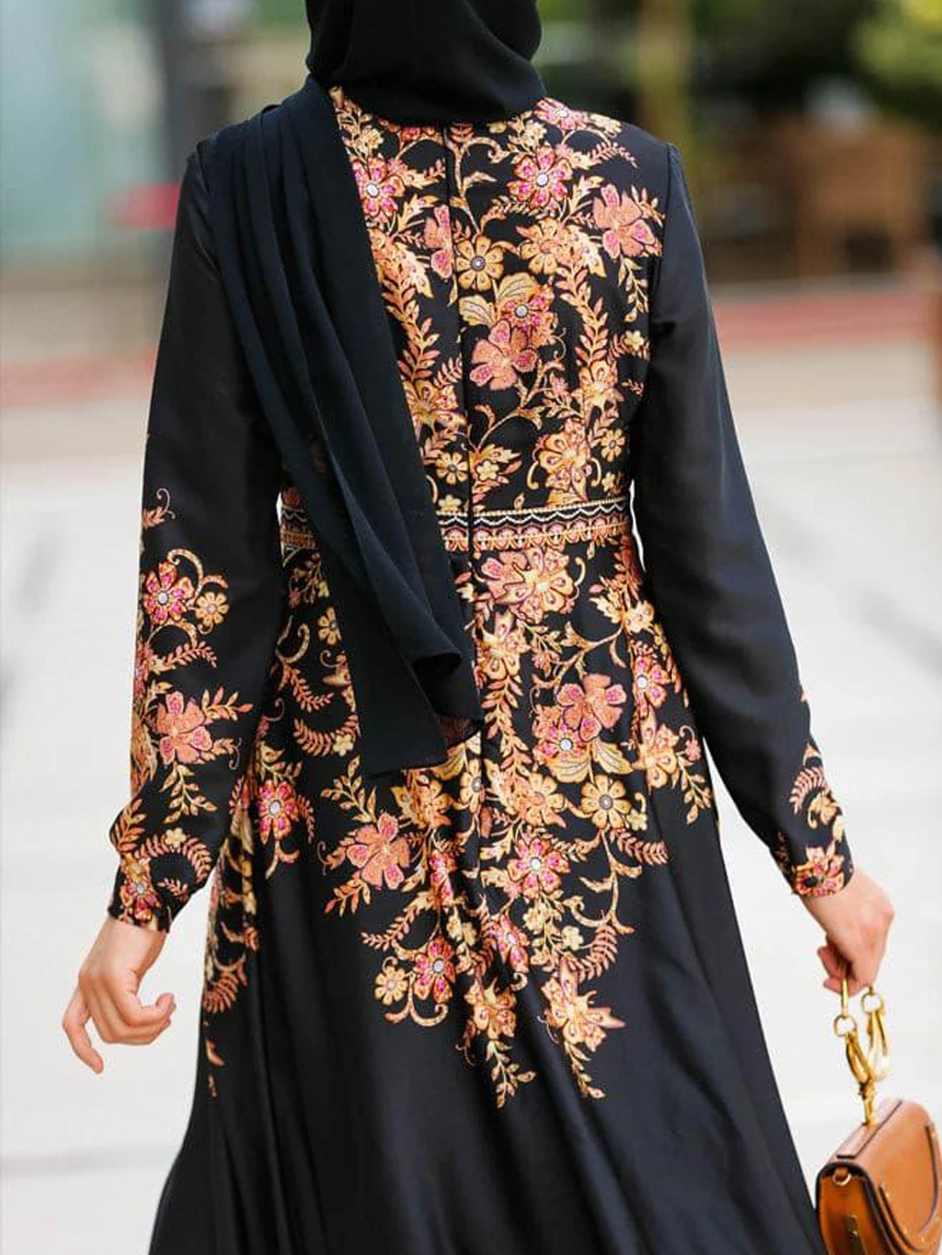 Elegant Floral Muslim Dress Turkey Abaya Hijab Vestidos Women Fashion Robe Bohemain Printed Sundress Islamic Clothing