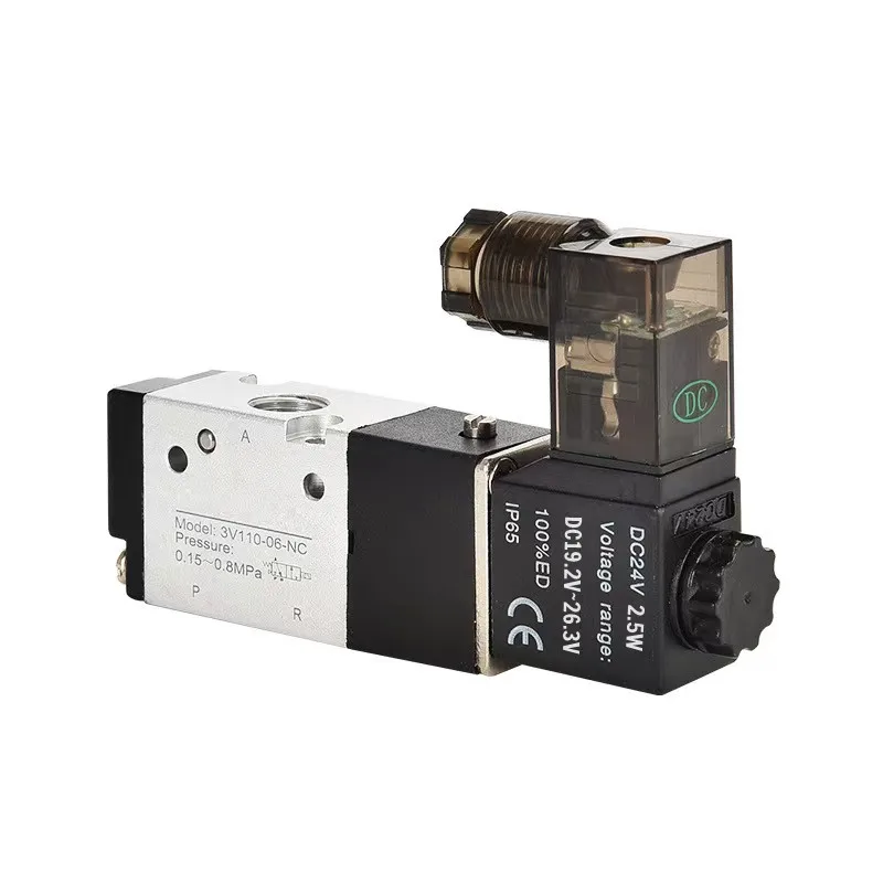3v110-06 1/8 "válvula solenóide 3/2 vias válvula de controle de ar pneumático válvula magnética de gás elétrico corpo de alumínio dc12v 24v ac110v 220v