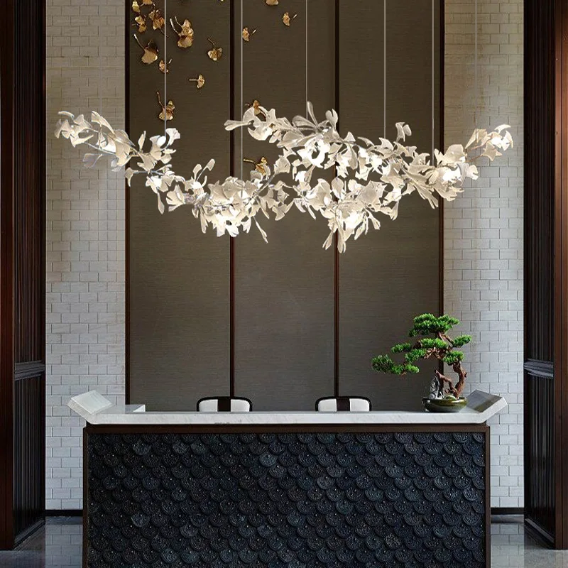 

Modern creative LED chandelier white maple leaf chandelier hotel living room bedroom art lobby decorative lighting G9 110-240V