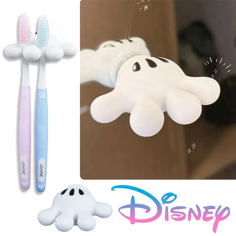 Disney Mickey Mouse Toothbrush Holder Cartoon Bathroom Anime Decoration Creative Self Adhesive Kawaii Key Towel Storage Hook