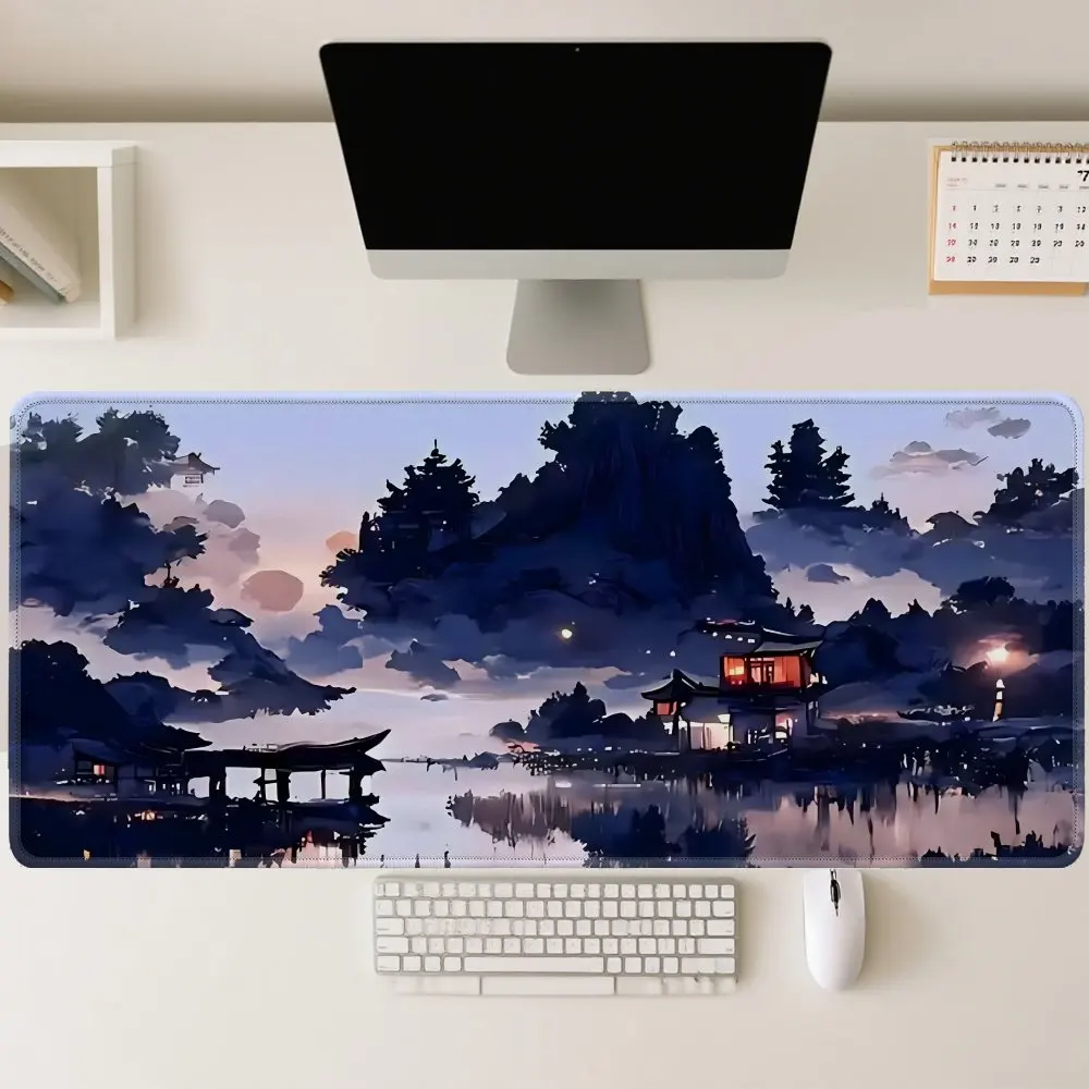 

XXL Anime Gaming Mouse Pad - Cherry Blossom, Pagoda & Mt. Fuji Design with Non-Slip Washable Base for PC/Office