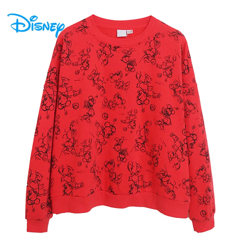 Disney Mickey Mouse Print Fleece Sweatshirt Women Casual Loose Pullover Tops O Neck Long Sleeve Cartoon Jumper Female Streetwear