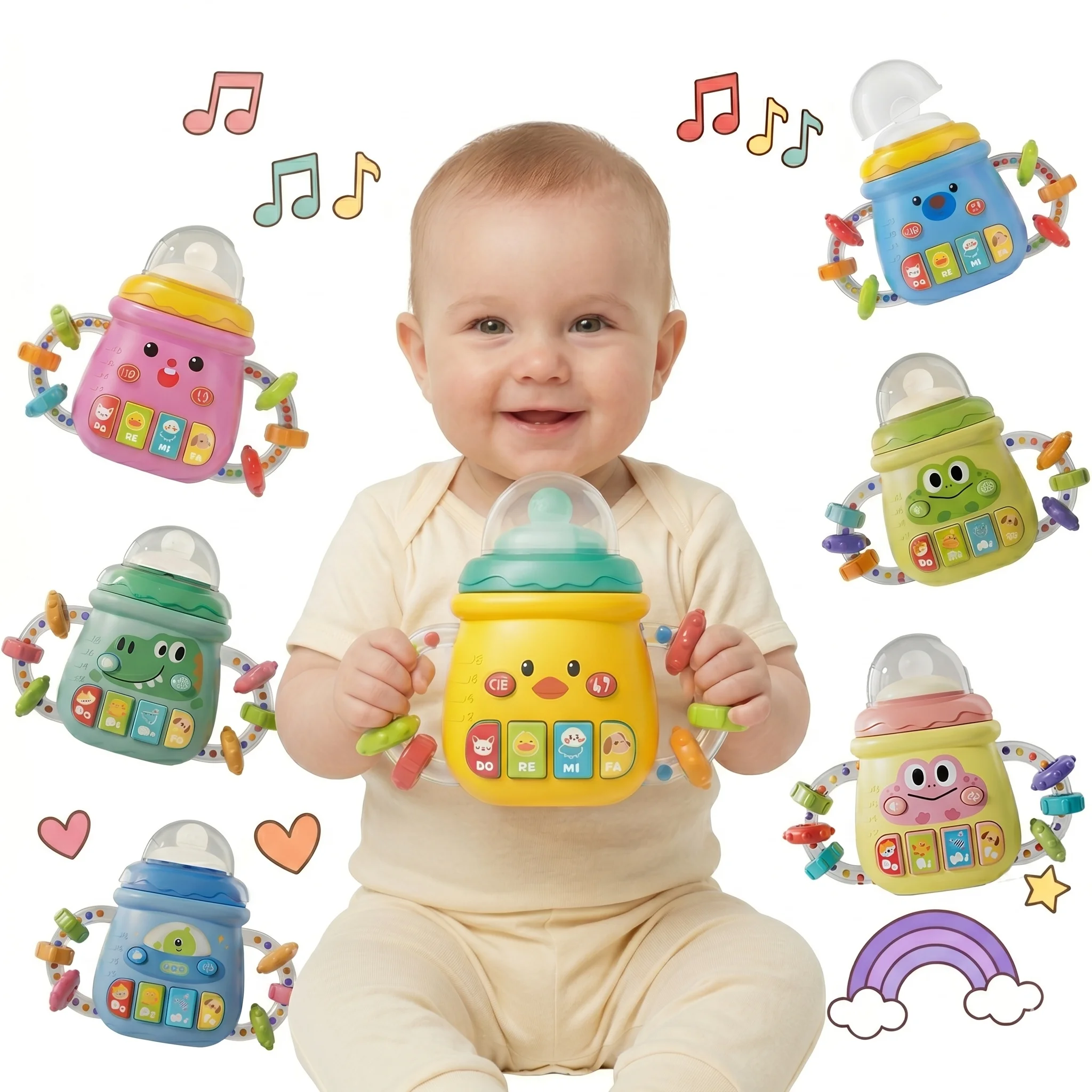 Chupeta Musical para Bebês, Brinquedos Educacionais, Mamadeira, Mordedor Macio, Chocalho Calmante para Recém-Nascidos