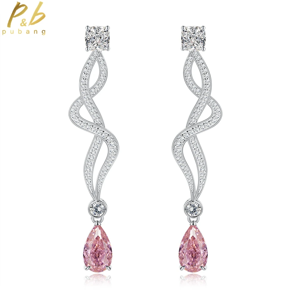 

PuBang Fine Jewelry 925 Sterling Silver Sparkling Drop Earrings Pink Gem Created Moissanite for Women Wedding Gift Drop Shipping