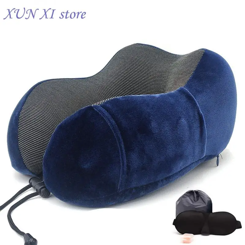 

New Travel Pillow Memory Foam Neck Pillow Airplane Travel Kit Office Nap Cervical Pillows with Storage Bag 3D Eye Mask Earplugs