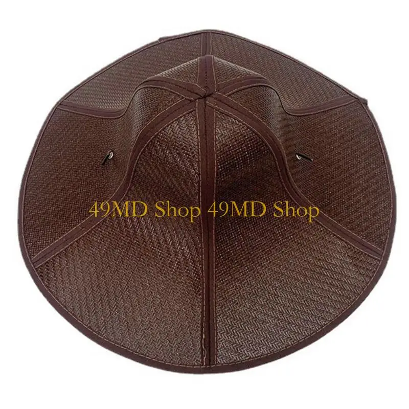 49MD Woman Bucket Hat Large Brim Hat Outdoor Straw Weaving Summer Foldable Sun Hat