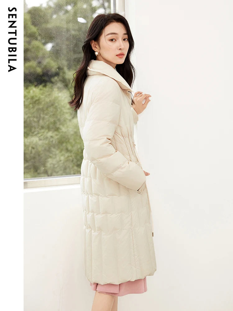 معاطف شتوية غير رسمية طويلة للنساء من SENTUBILA موضة 2025 معاطف نسائية متوسطة الطول برباط الخصر دافئة أنيقة W44Y58484X