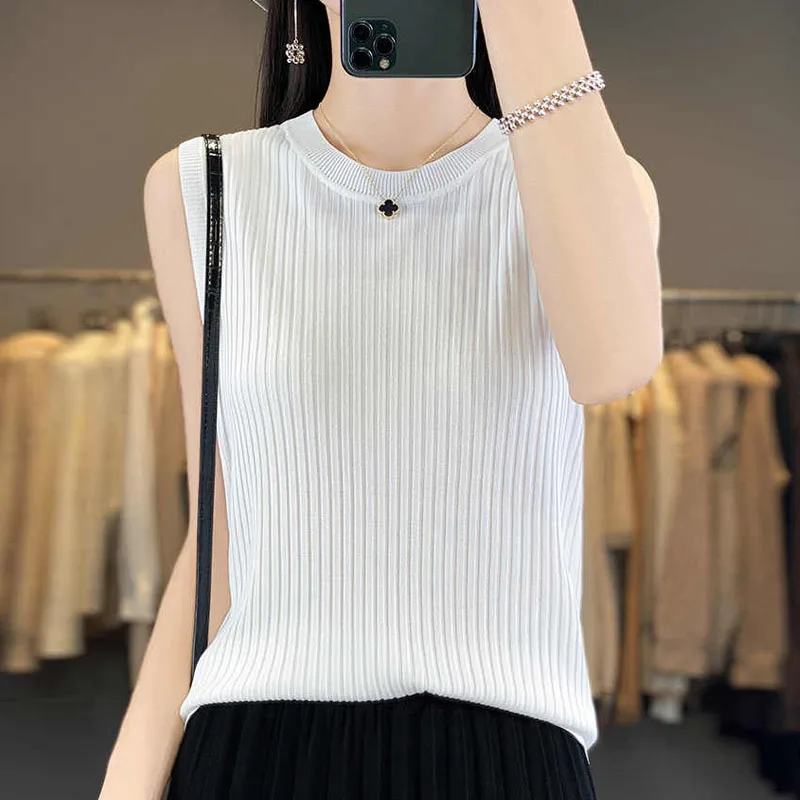 

Knitted Sweater Women Pullovers New Sleeveless O-Neck Black White Knit Sweater Pullover Women Tops Sweaters Women Clothing Q1229