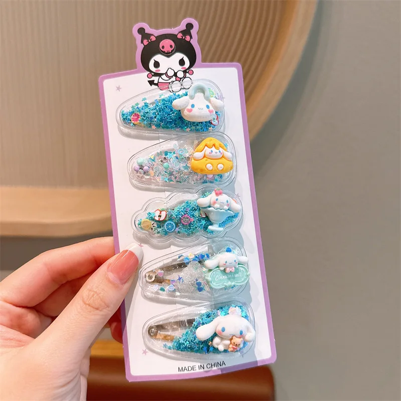 Sanrio Kuromi Girls Hairpin Kawaii Babies Hair Clip My Melody Cinnamoroll Princess Quicksand Babies Clips Girl Accessories
