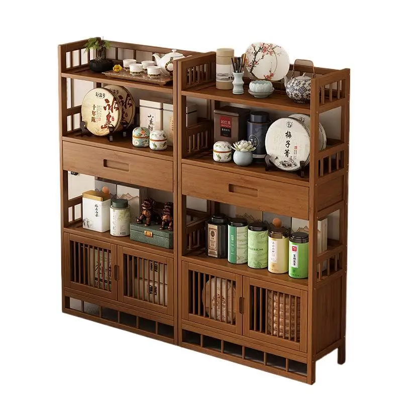 Display cabinet partition storage floor-to-ceiling Chinese Bogu solid wood tea room tea set tea rack