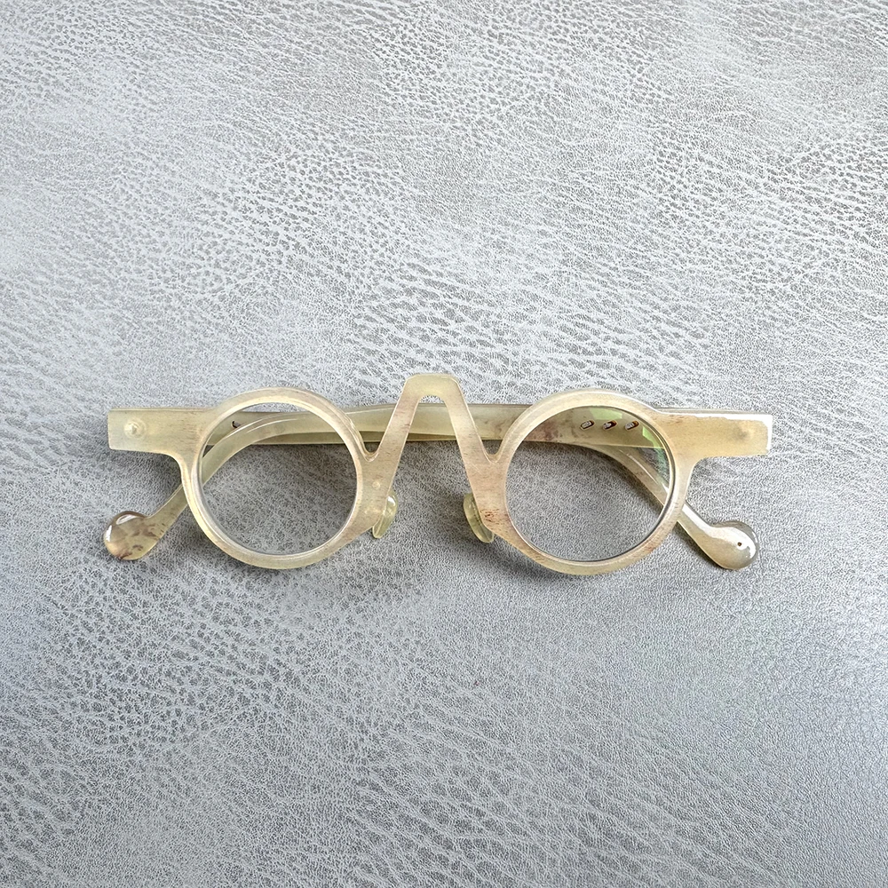 Eyeglass Frames Round Vintage Unique V Bridge Handmade Honey Horn Reading Man Glasses fFrames Reading Optical Eyeglasses