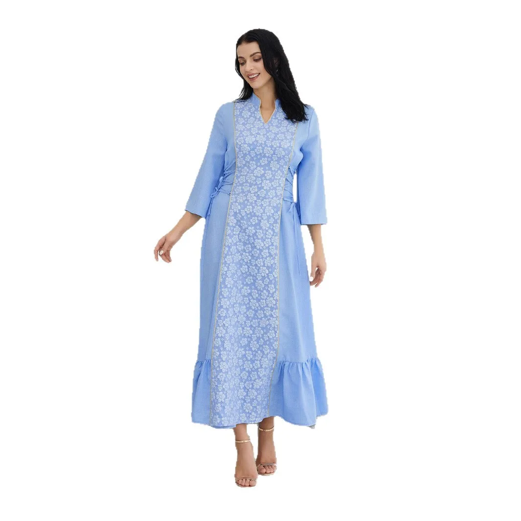 

Ближневосточный мусульманский халат контрастных цветов, процесс сращивания, элегантное длинное платье Абая cw19461