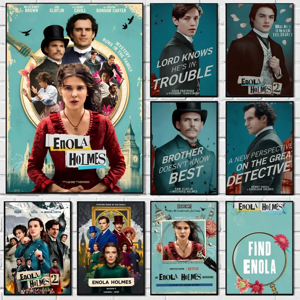 Movie Enola Holmes Poster Self-adhesive Art Waterproof Paper Sticker Coffee House Bar Room Wall Decor