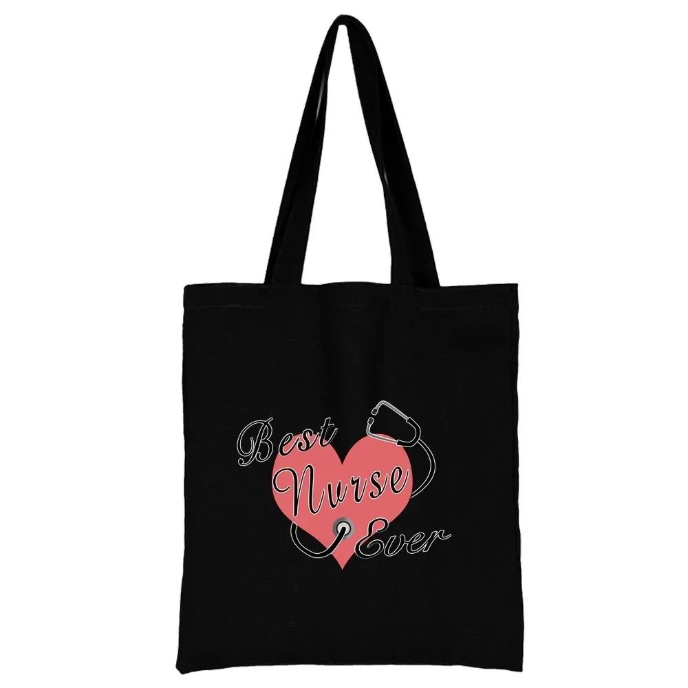 

Cartoon Nurse Pattern Printed Canvas Shoulder Bag Various Heart-shaped Tote Bags Reusable Foldable and Washable