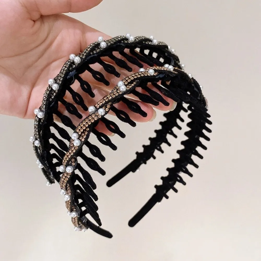 

Sweet U Shape Hair Hoops Leopard Pattern Non-Slip Teethed Hairband Solid Color Wave Comb Headwear Daily Use