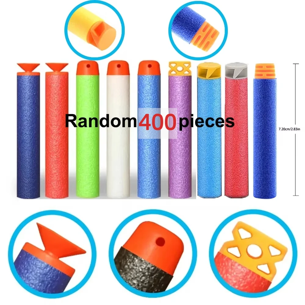 ลูกดอกแบบสุ่ม 400 ลูกสำหรับเครื่องยิงนิรภัย NERF N-Strike รวมหัวกระสุนรุ่นต่างๆ 5 แบบและสีสันสดใส