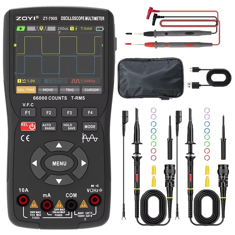ZT-706S 3 in 1 Handheld Oscilloscope Dual Channel 50MHz 66000