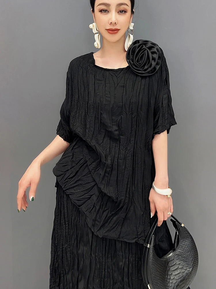 SHENGPALAE O-Neck Half Sleeve Shirt And Long Skirt 2024 Summer New 2 Piece Set Loose Comfortable Fashion Elegant Clothes 5R9700