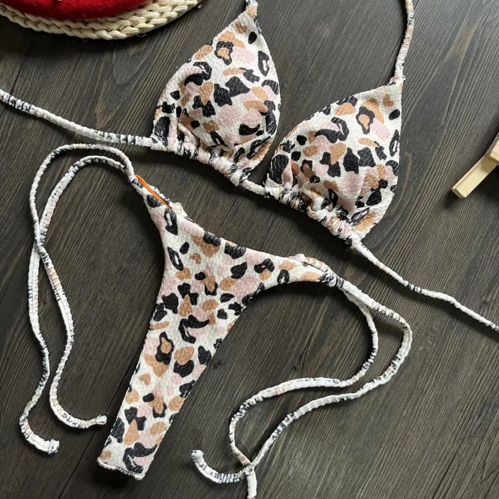 Sexy Women Bikini Set Leopard Print Halter Bra Women Tankini Swimsuit Beach Vacation Two-piece Bikinis Women Outfit Beachwear