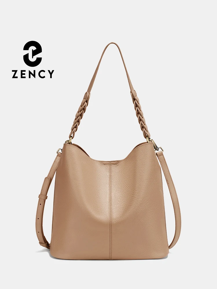 Zency Genuine Leather Women Designer Handbag Simple Hobo Shoulder Bag Crossbody for Work Shopping Dating Composite Bag Satchel