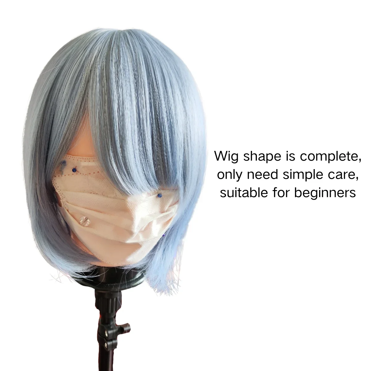 2026 Light Blue Gradient Short Bob Wig, Side Bangs Synthetic Hair for Rem Cosplay and Maid Costume Looks - view 2