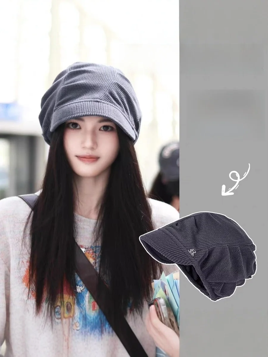 fashionable-pleated-cold-cap-women's-2026-new-style-summer-adjustable-round-top-head-wrap-hat-small-face-effect-scarf-hat